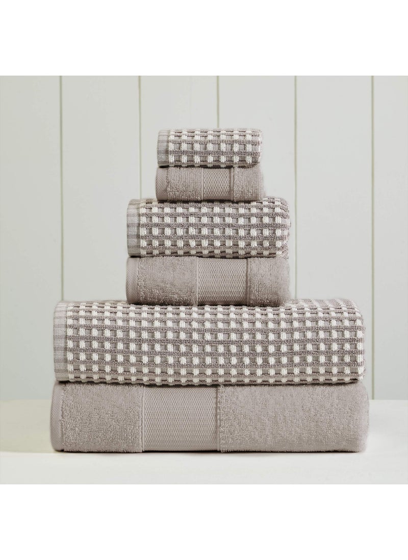 Modern Threads Modern Threads 6Piece 100 Combed Cotton Yarn Dyed Cobblestone Jacquard Towel Set Flax 