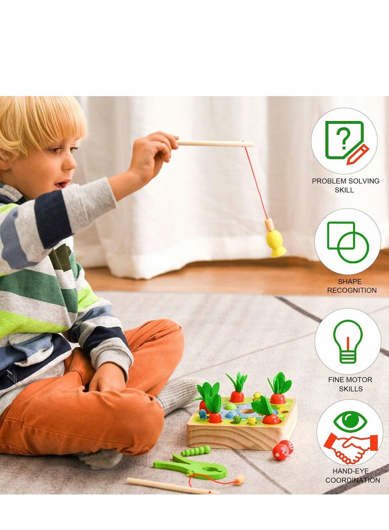واي آند دي Montessori Toys for Toddlers Carrot Harvest Shaped & Size Matching Game Fine Motor Skill Wooden 3 4 5 Year Old Boys and Girls Baby Preschool Learning Best Gift - Image 3