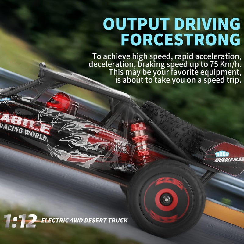 GoolRC WLtoys 124016 V2 RC Car, 1:12 Scale Remote Control Car, 4WD 75km/h High Speed Racing Car, 2.4GHz All Terrain Off Road RC Truck RTR with Brushless Motor and Metal Chassis for Kids Adults - Image 4