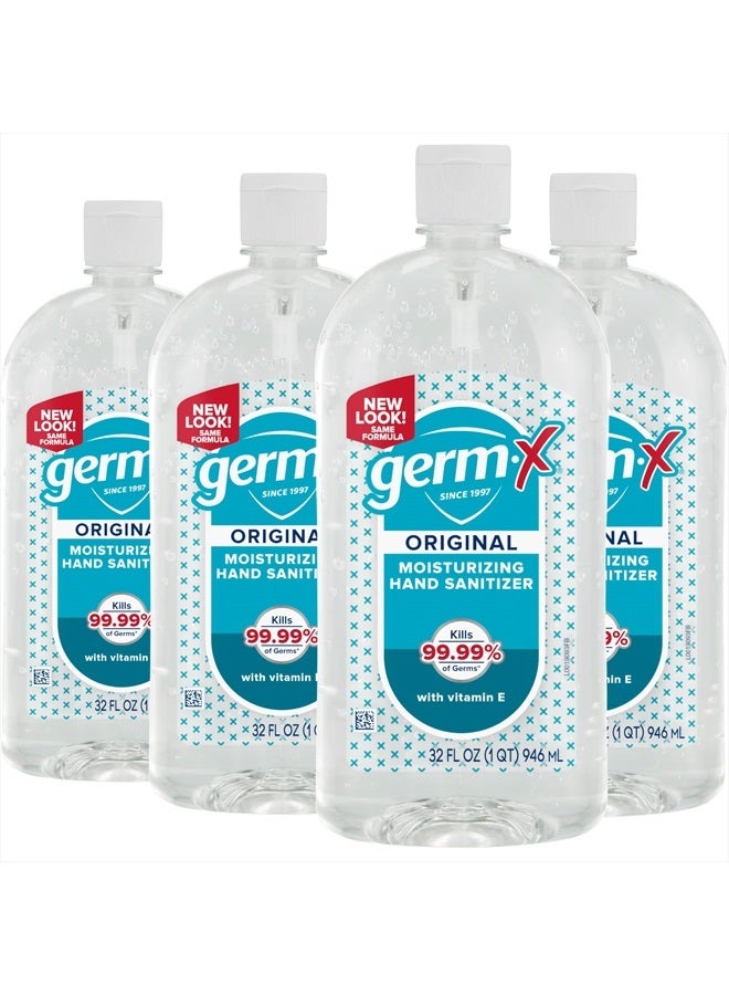 Germ-X Original Hand Sanitizer, Non-Drying Moisturizing Gel with Vitamin E, Instant and No Rinse Formula, Large Family-Size Flip Top Bottle, 32 Fl Oz (Pack of 4) - Image 1