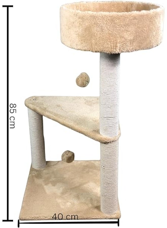 Pets House & Care Cat Tree Tower for Indoor Cats – Multi-Level Climbing Activity Center with Sisal Scratching Posts, Plush Perch & Dangling Toy – 78 cm Height (Beige & White) - Image 5
