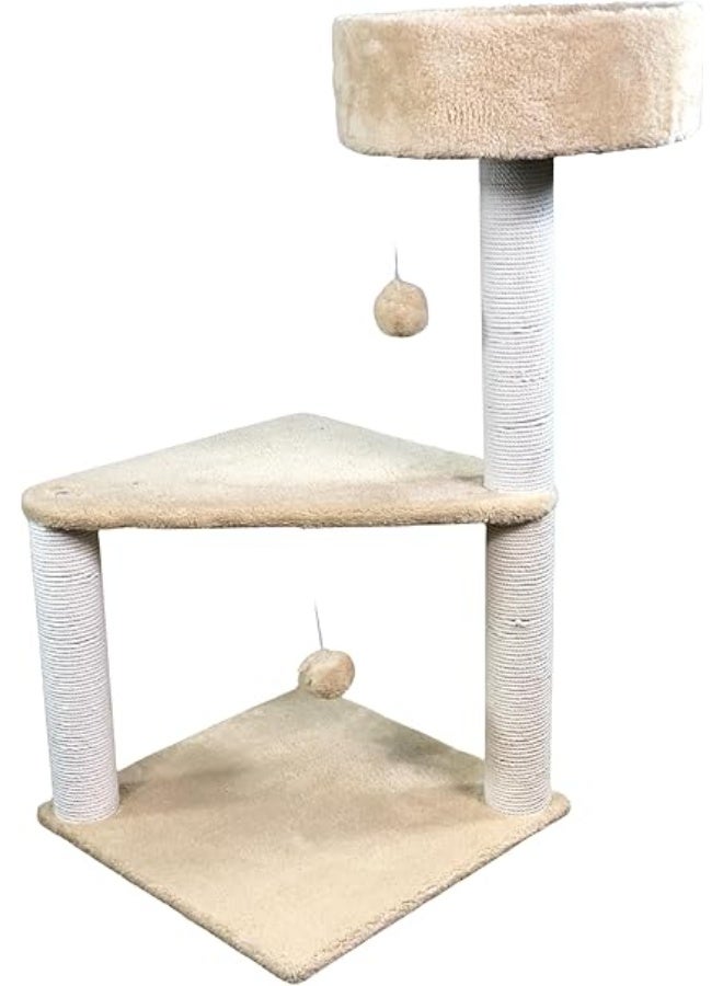 Pets House & Care Cat Tree Tower for Indoor Cats – Multi-Level Climbing Activity Center with Sisal Scratching Posts, Plush Perch & Dangling Toy – 78 cm Height (Beige & White) - Image 2