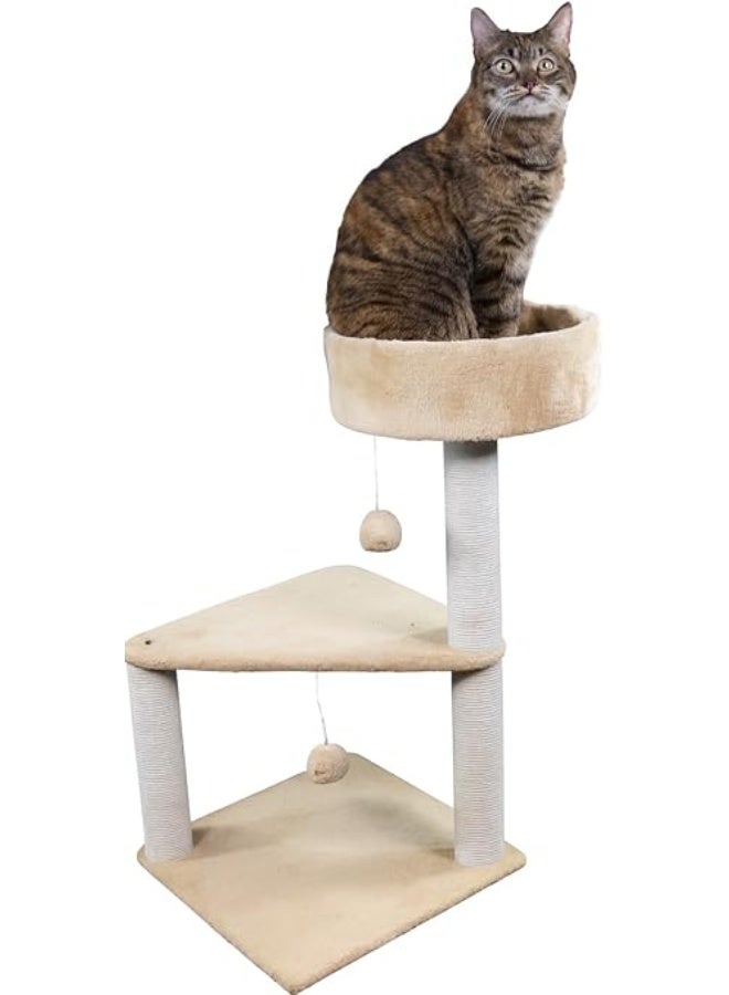 Pets House & Care Cat Tree Tower for Indoor Cats – Multi-Level Climbing Activity Center with Sisal Scratching Posts, Plush Perch & Dangling Toy – 78 cm Height (Beige & White) - Image 1
