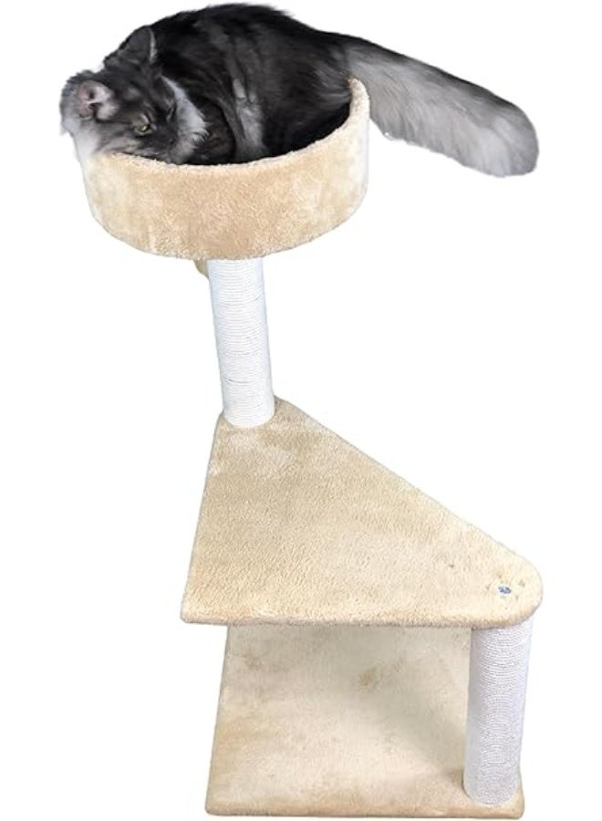 Pets House & Care Cat Tree Tower for Indoor Cats – Multi-Level Climbing Activity Center with Sisal Scratching Posts, Plush Perch & Dangling Toy – 78 cm Height (Beige & White) - Image 3
