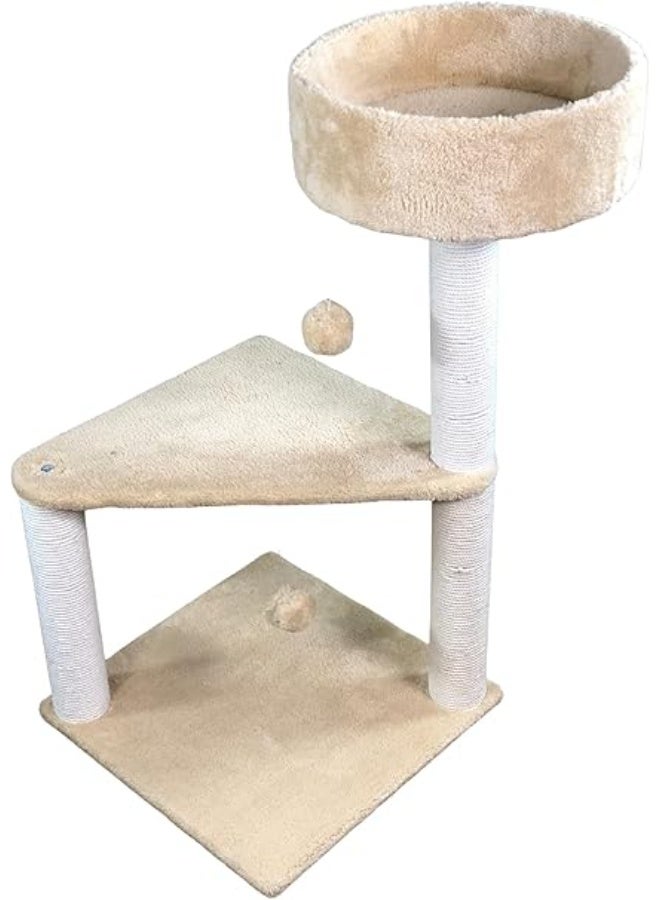 Pets House & Care Cat Tree Tower for Indoor Cats – Multi-Level Climbing Activity Center with Sisal Scratching Posts, Plush Perch & Dangling Toy – 78 cm Height (Beige & White) - Image 4