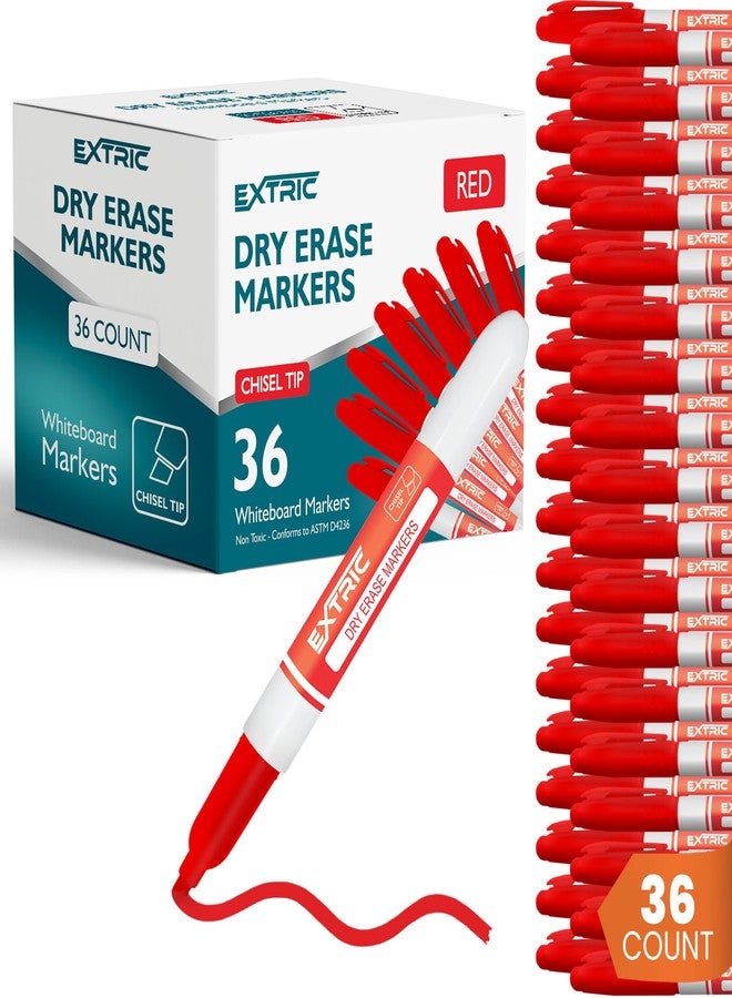 EXTRIC Red Dry Erase Markers, 36 Count Whiteboard Markers Chisel Tip, Bulk Classroom White Board Marker Dry Erase, Low Odor Chisel Tip Erasable Markers - Image 1