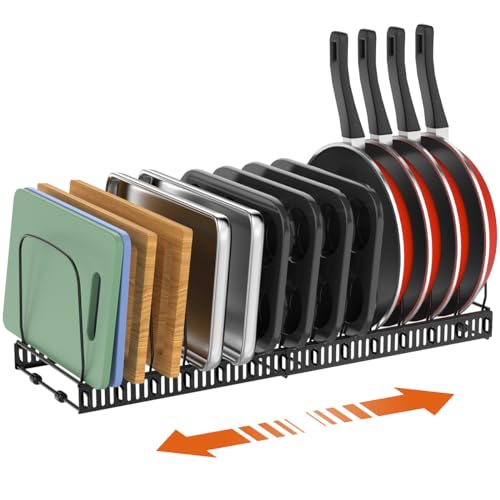 Housolution Cutting Board Organizer Rack, Expandable Baking Tray and Cookie Sheet Organizer with 14 Adjustable Dividers, Bakeware Muffin Tin Cupcake Pan Storage Organizer for Cabinet, Black - Image 1