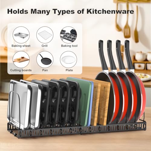 Housolution Cutting Board Organizer Rack, Expandable Baking Tray and Cookie Sheet Organizer with 14 Adjustable Dividers, Bakeware Muffin Tin Cupcake Pan Storage Organizer for Cabinet, Black - Image 2