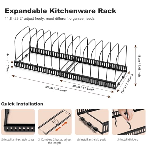 Housolution Cutting Board Organizer Rack, Expandable Baking Tray and Cookie Sheet Organizer with 14 Adjustable Dividers, Bakeware Muffin Tin Cupcake Pan Storage Organizer for Cabinet, Black - Image 5