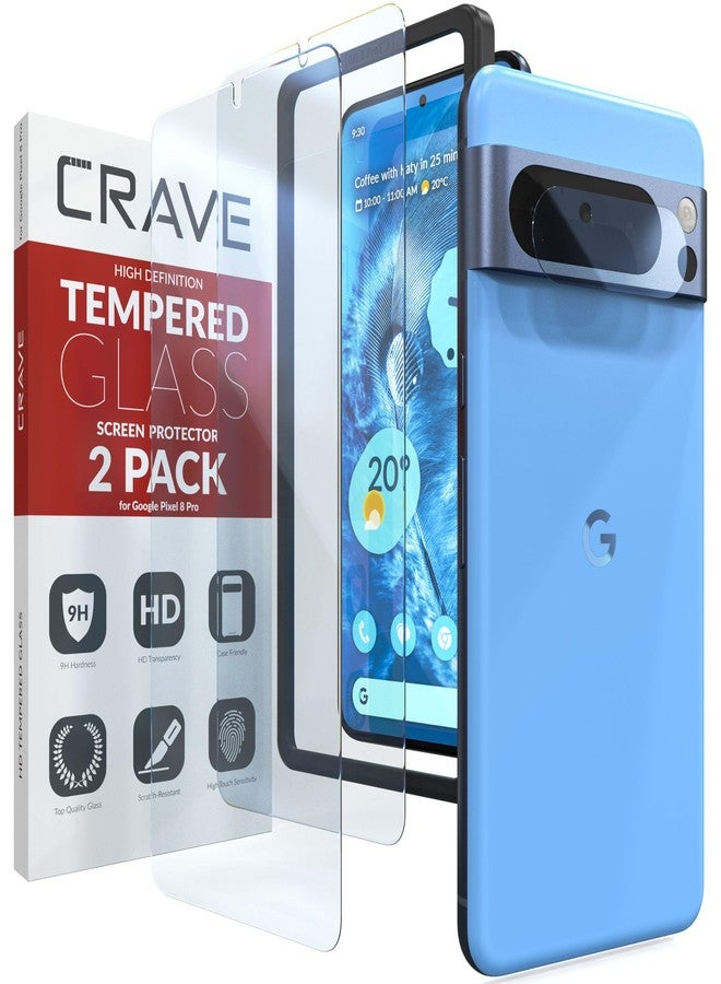 Crave Glass Screen Protector for Google Pixel 8 Pro [2-Pack] HD Tempered Glass - Image 1