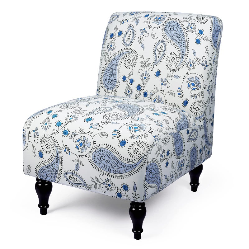Iauddy Armless Accent Slipper Chair Cover Slipcover,Stretch Spandex Printed Removable Non-Slip Silp Cover for Accent Chair Without Arms for Living Dining Room(White/Blue) - Image 1