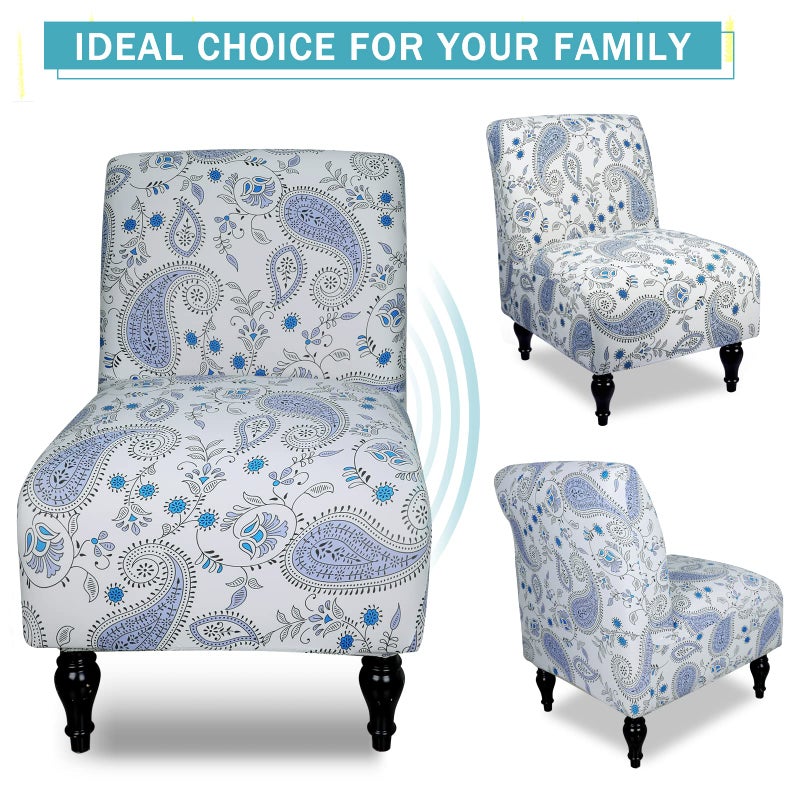 Iauddy Armless Accent Slipper Chair Cover Slipcover,Stretch Spandex Printed Removable Non-Slip Silp Cover for Accent Chair Without Arms for Living Dining Room(White/Blue) - Image 5
