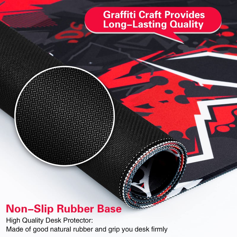 Canjoy Gaming Mouse Pad, Extended Mouse Pad 31.5x15.7inch XXL Large Big Computer Keyboard Mouse Mat Desk Pad with Non-Slip Base and Stitched Edge for Home Office Gaming Work (Black Red) - Image 3