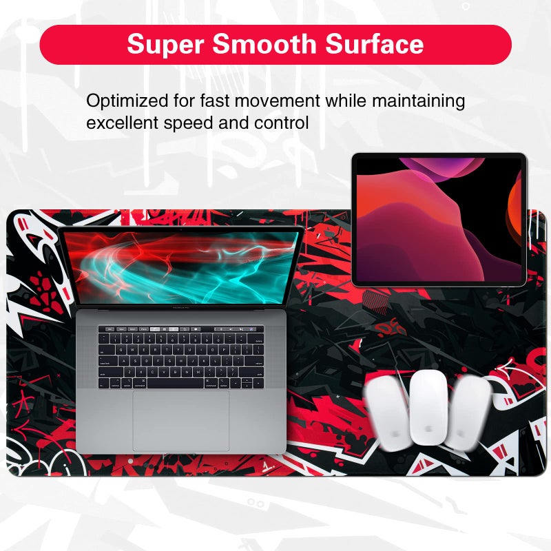Canjoy Gaming Mouse Pad, Extended Mouse Pad 31.5x15.7inch XXL Large Big Computer Keyboard Mouse Mat Desk Pad with Non-Slip Base and Stitched Edge for Home Office Gaming Work (Black Red) - Image 2