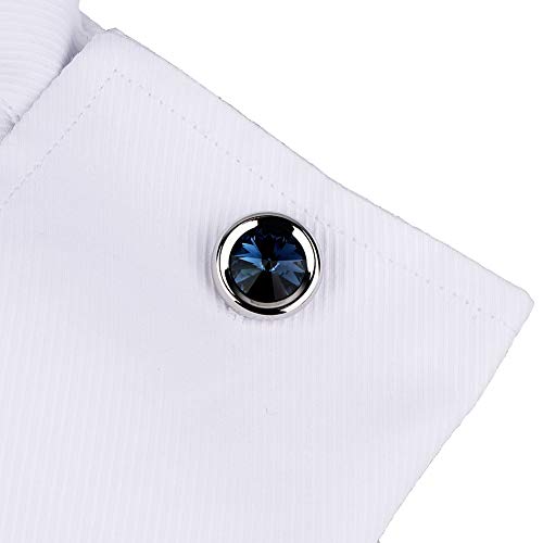 HAWSON Cufflinks Set for Men and Women Silver with Swarovski Crystal Cuff Links for Formal Business Wedding Shirts in Gift Box (Navy Blue) - Image 2