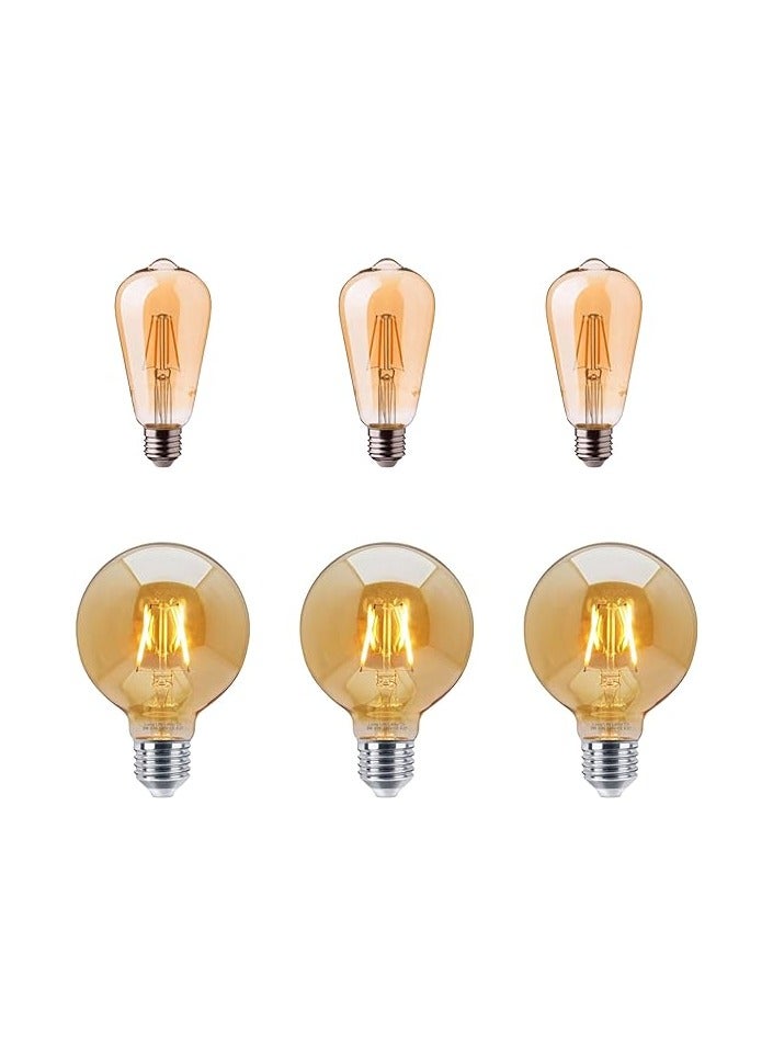 مصباح اديسون ديكور لمبات st64 و لمبات G95 ليد 4 وات اصفر - (6 لمبات)