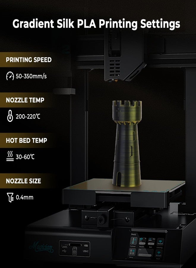 AMOLEN خيوط طباعة ثلاثية الأبعاد AMOLEN Silk PLA، لون مزدوج أسود ذهبي PLA 1.75 مم، خيوط لامعة تتغير لونها لطباعة ثلاثية الأبعاد، خيوط PLA لمعظم طابعات FDM ثلاثية الأبعاد، بكرة 1 كجم (2.2 رطل) - Image 5