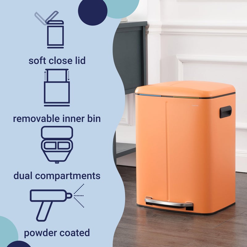 happimess HPM1005K Marco Rectangular 10.6-Gallon Double Bucket Trash Can with Soft-Close Lid, Carrot Cake, Fingerprint Resistant, Modern, Minimalistic for Home, Kitchen, Office, Bedroom, Bathroom - Image 3