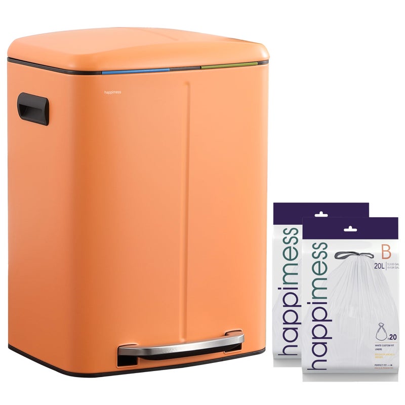 happimess HPM1005K Marco Rectangular 10.6-Gallon Double Bucket Trash Can with Soft-Close Lid, Carrot Cake, Fingerprint Resistant, Modern, Minimalistic for Home, Kitchen, Office, Bedroom, Bathroom - Image 1