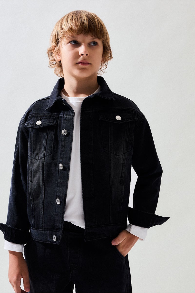 DeFacto Black Boy Boy 100% Cotton Denim Jacket Casual - Image 5