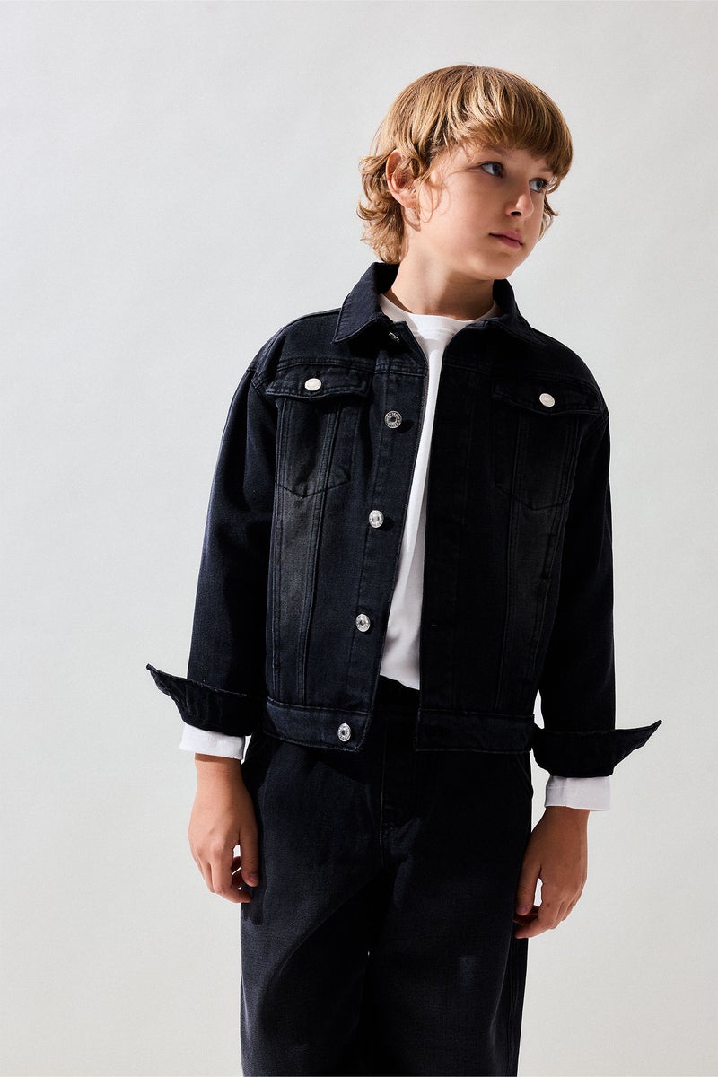 DeFacto Black Boy Boy 100% Cotton Denim Jacket Casual - Image 3