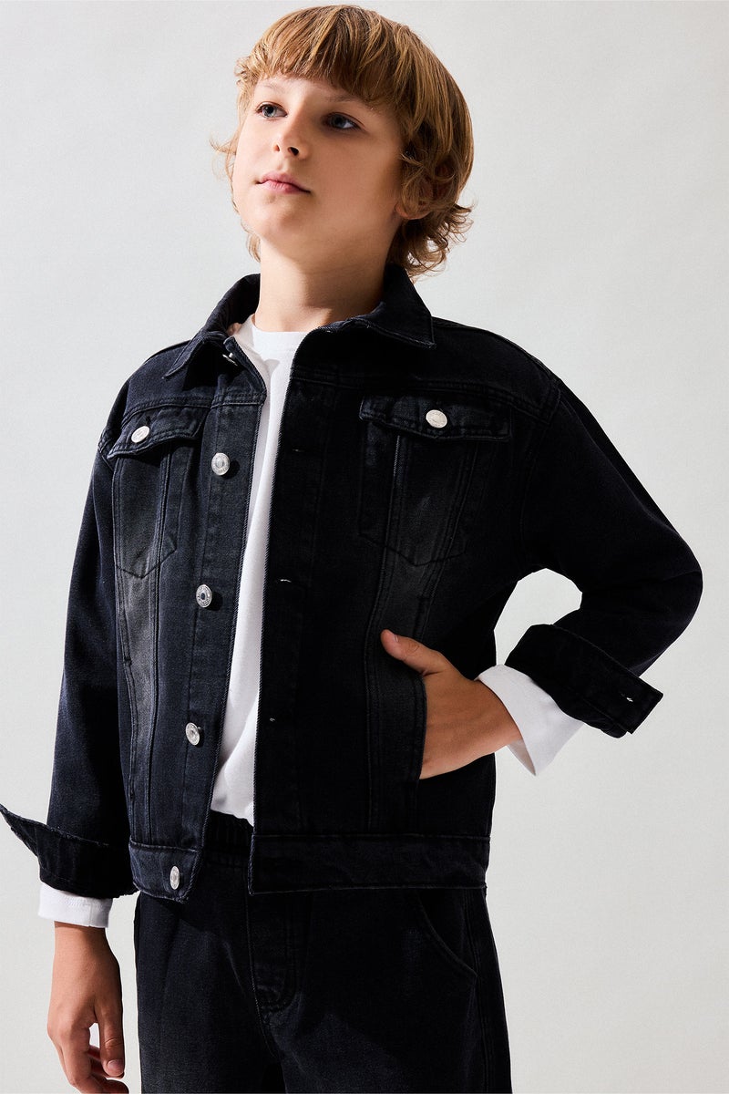 DeFacto Black Boy Boy 100% Cotton Denim Jacket Casual - Image 4