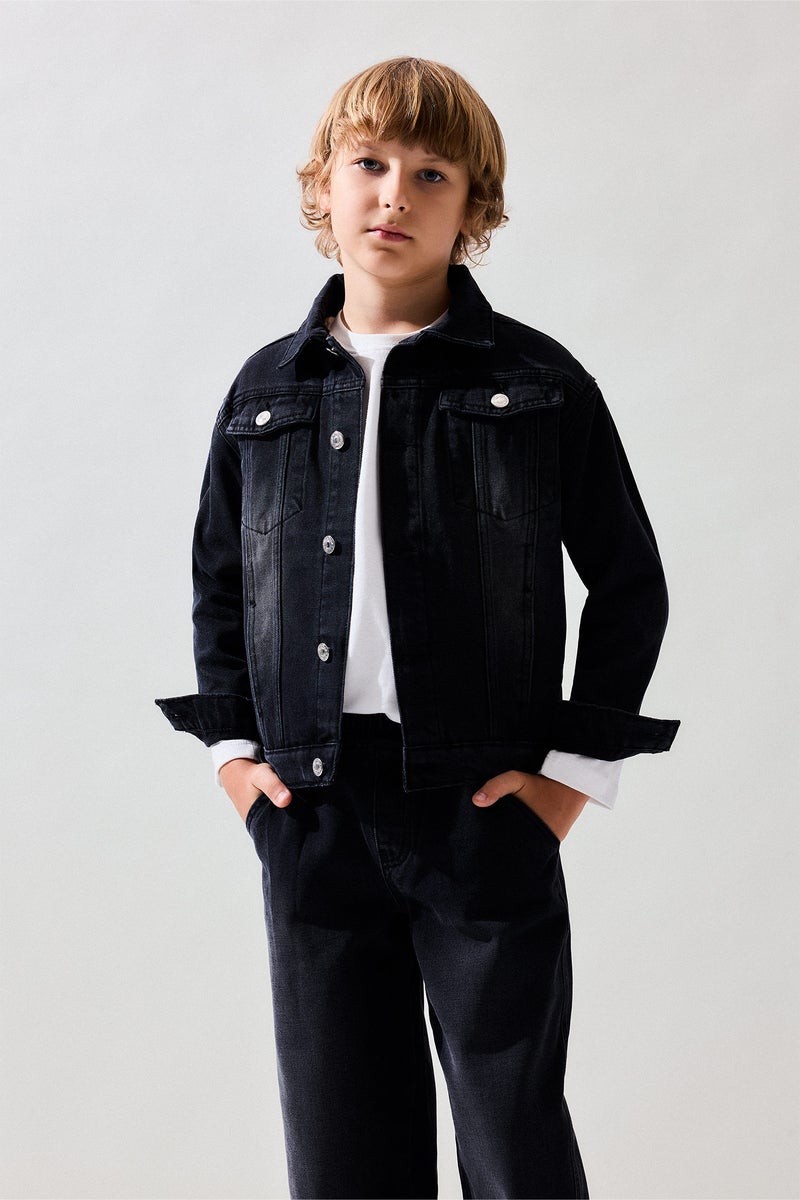 DeFacto Black Boy Boy 100% Cotton Denim Jacket Casual - Image 1