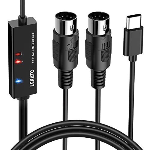 LEKATO MIDI Cable, MIDI to USB C, Type-C MIDI Interface with Input & Output Connecting Keyboard/Synthesizer for Editing Recording Professional Cord Windows/Mac Studio -6.5Ft, Black - Image 1