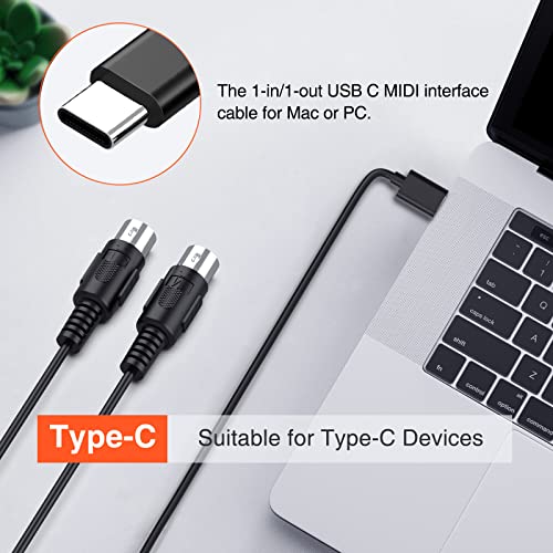 LEKATO MIDI Cable, MIDI to USB C, Type-C MIDI Interface with Input & Output Connecting Keyboard/Synthesizer for Editing Recording Professional Cord Windows/Mac Studio -6.5Ft, Black - Image 2