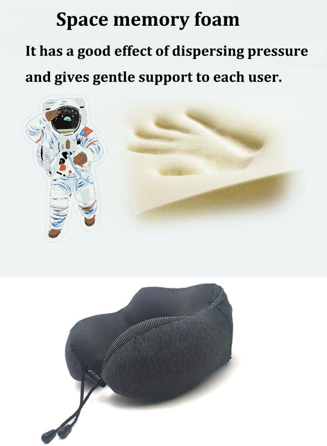 U-shaped travel pillow with hat, U-shaped neck pillow, Memory foam travel pillow, Wearing a hat to block light, Protecting privacy, Adult airplane pillows, Provide neck support, Portable pillow, Used for office car, train, long-distance flight, sleep (light gray) - Image 5