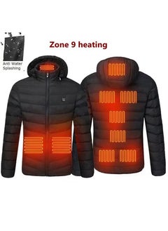 NIBEMINENT Men's Stylish Solid Heating Jacket With Pockets, Active Breathable Crew Neck Zip Up Long Sleeve Hooded Jacket For Winter Outdoor Activities ( Power Bank Is Not Included )  - Image 1