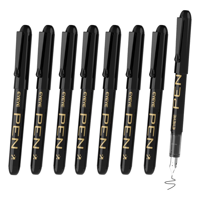 EYEYE Disposable Fountain Pens, 8 Pack Black Fine Point Pens for Writing, Stainless Steel Nib, Smooth Writing for Journaling, Drafting, Sketching, Doodling & Office Supplies - Image 1