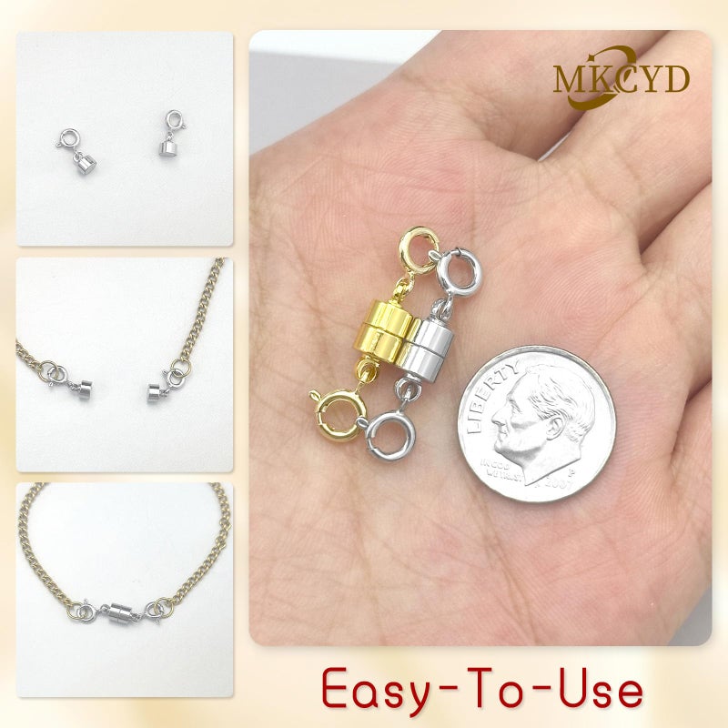 MKCYD Double Magnetic Necklace Clasps and Closures, Necklace Extenders for Women, 14K Gold and Silver Magnetic Jewelry Clasps for Bracelets - Image 5