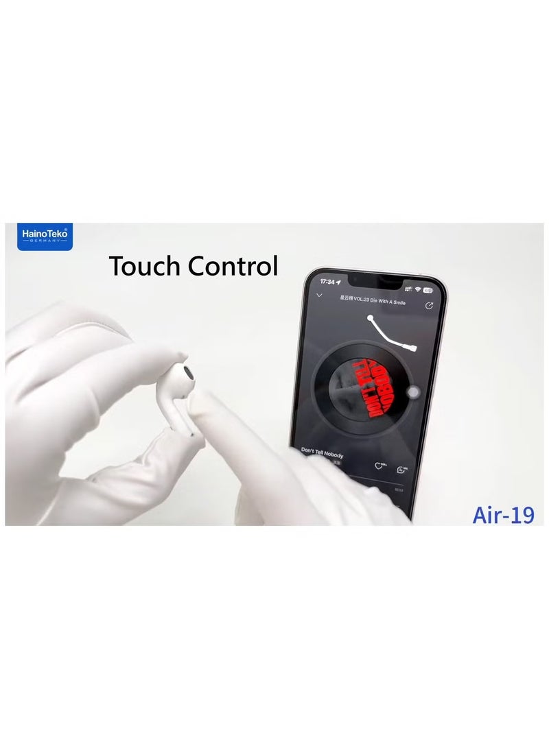 Haino Teko Air-19 Metal True Wireless Bluetooth Earphones with High-Quality Sound, HD Clear Microphone, Touch Controls – Compatible with Android Mobiles and Tablets – Black - Image 3