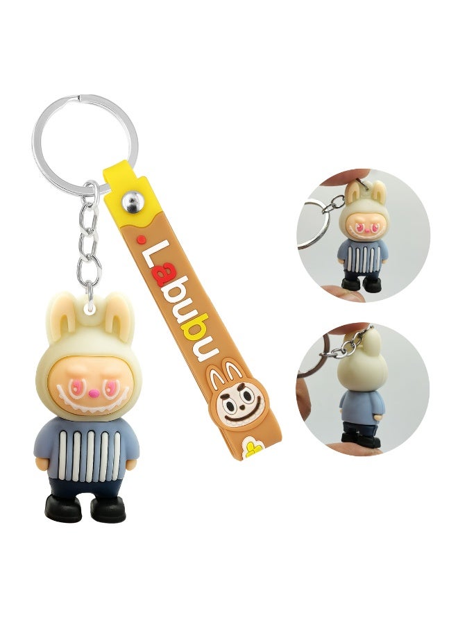 لابوبو سلسلة مفاتيح LABUBU على شكل شخصية كرتونية مع علامة مطاطية بطول 12.5 سم - سلسلة مفاتيح أنيقة من مادة PVC للحقائب وحقائب الظهر والمفاتيح، متينة وخفيفة الوزن وهدية مثالية للفتيات والأصدقاء والعائلة - Image 4