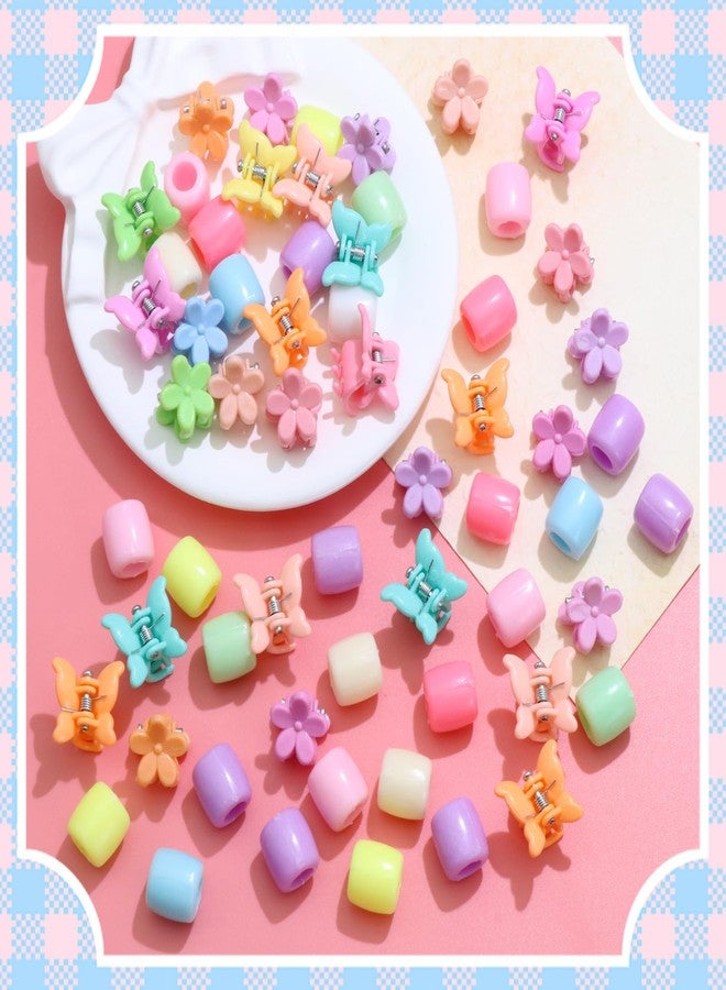 VENOFEN 60PCS Hair Beads Coloful Butterfly Flower Hair Claw Clips Acrylic Pony Dreadlock Bead for Kids Girls Cute Toddler Clips for Hair Women Hair Decorations - Image 2