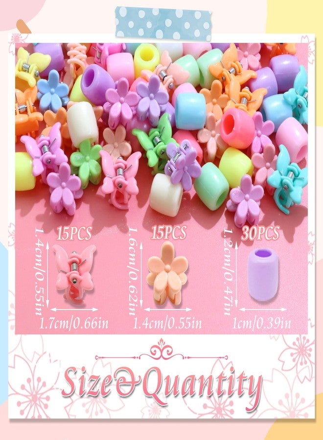 VENOFEN 60PCS Hair Beads Coloful Butterfly Flower Hair Claw Clips Acrylic Pony Dreadlock Bead for Kids Girls Cute Toddler Clips for Hair Women Hair Decorations - Image 4