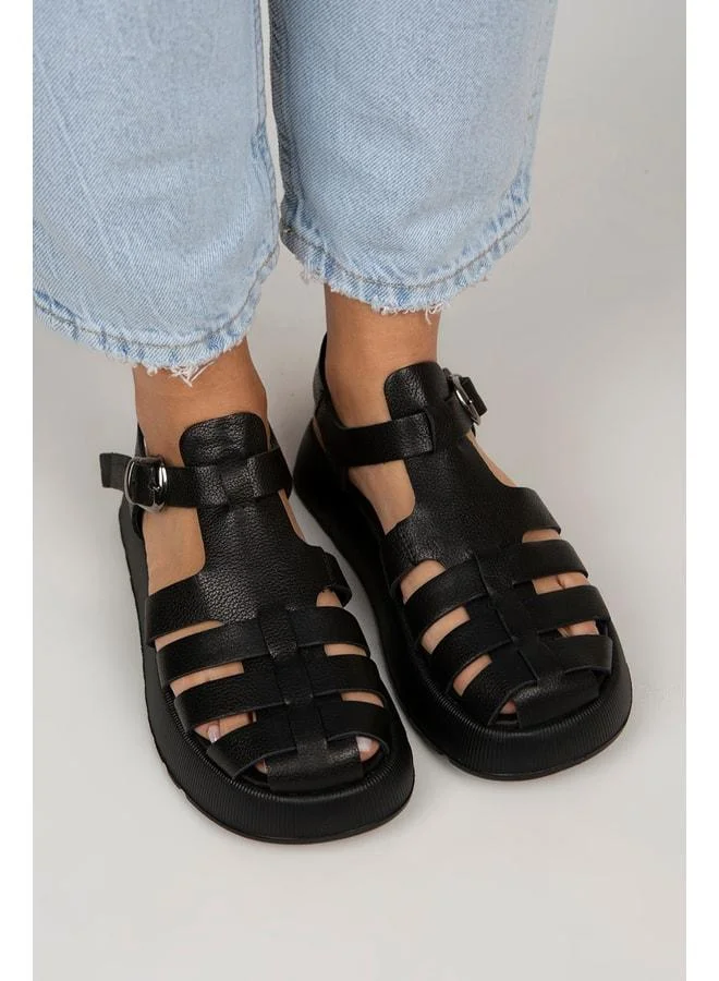 Manijero  Rosa Women's Genuine Leather Buckle Black Sandal. for Women | Best Price UAE