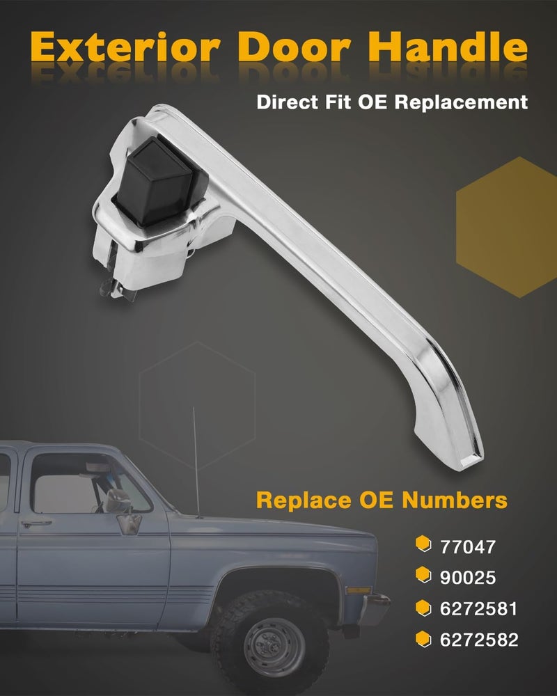 Gledewen Metal Exterior Door Handles (Pair), Compatible with 1973-1991 Chevy C/K/R/V 10 20 30 1500 2500 3500, GMC C/K 15 25 35 R/V 1500 2500 3500 Pickup Suburban Blazer, Front Left & Right, OE# 77047 90025 - Image 3