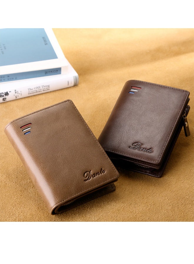 دانتي محفظة رجالية قصيرة RFID مضادة للسرقة، فرشاة تغيير السوستة، محفظة ذات سعة كبيرة، حامل بطاقات بني - Image 2