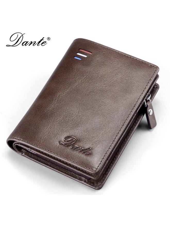 دانتي محفظة رجالية قصيرة RFID مضادة للسرقة، فرشاة تغيير السوستة، محفظة ذات سعة كبيرة، حامل بطاقات بني - Image 1
