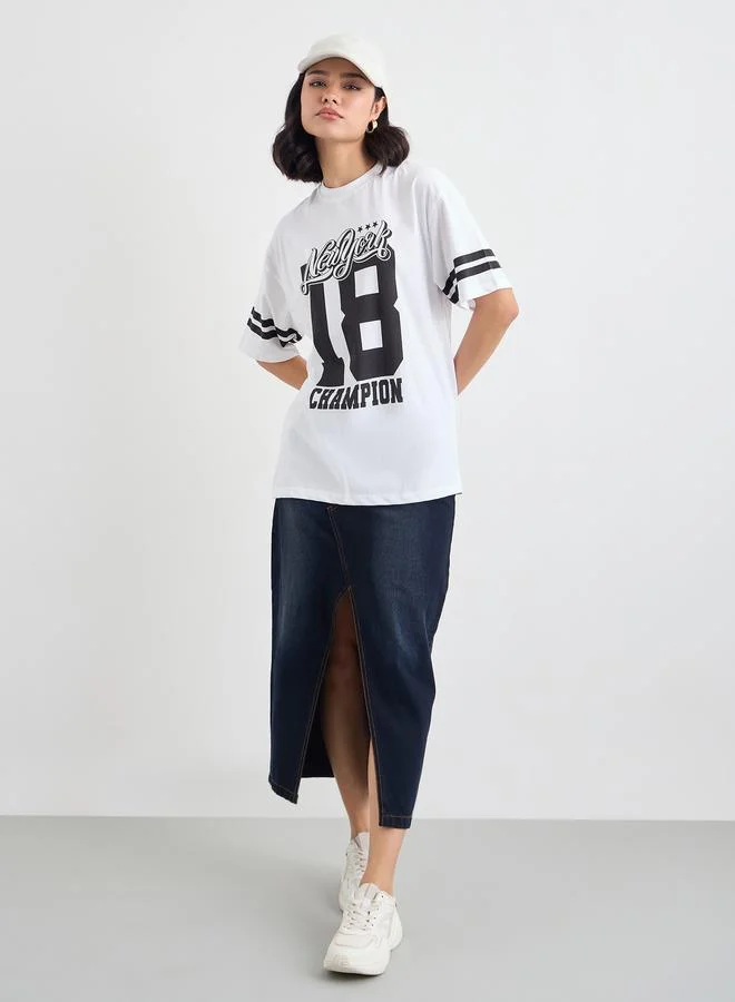 ستايلي Styli Women White Graphic Print Short Sleeve Oversized T-Shirt