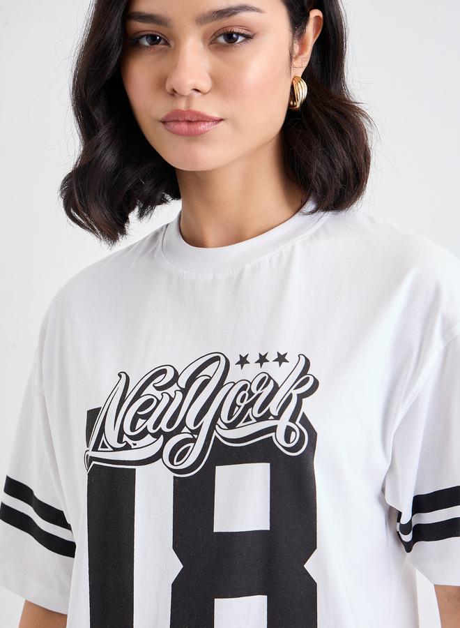 Styli Women White Graphic Print Short Sleeve Oversized T-Shirt - Image 3