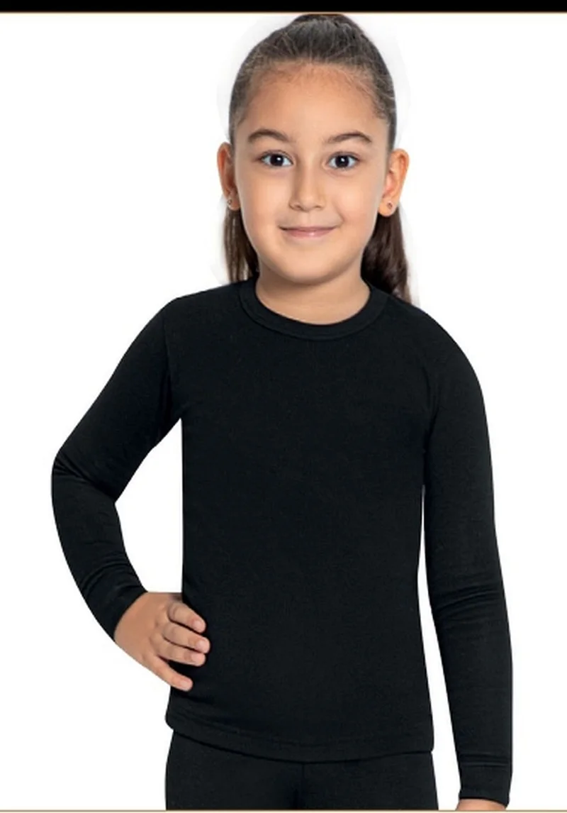 أتش أم دي 804K Girl's Crew Neck Long Sleeve Thermal Top Underwear - Black