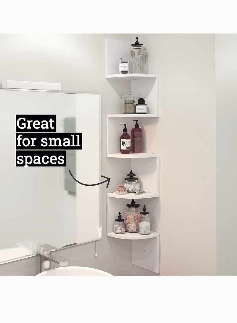 ميكسد رفوف الزاوية 5-story رفوف لتخزين الجدار ، من السهل تجميع العائمة رفوف الحائط لغرف النوم وغرفة المعيشة ، اسبرسو التشطيبات ( أبيض ) - Image 5