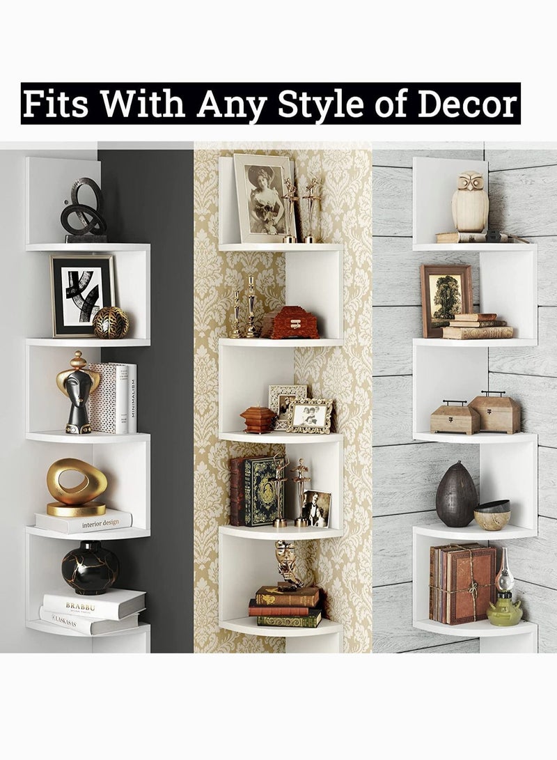 ميكسد رفوف الزاوية 5-story رفوف لتخزين الجدار ، من السهل تجميع العائمة رفوف الحائط لغرف النوم وغرفة المعيشة ، اسبرسو التشطيبات ( أبيض ) - Image 3