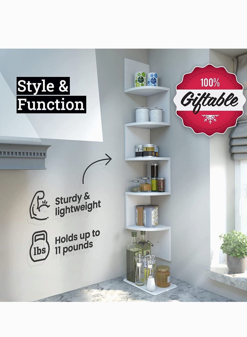 ميكسد رفوف الزاوية 5-story رفوف لتخزين الجدار ، من السهل تجميع العائمة رفوف الحائط لغرف النوم وغرفة المعيشة ، اسبرسو التشطيبات ( أبيض ) - Image 4