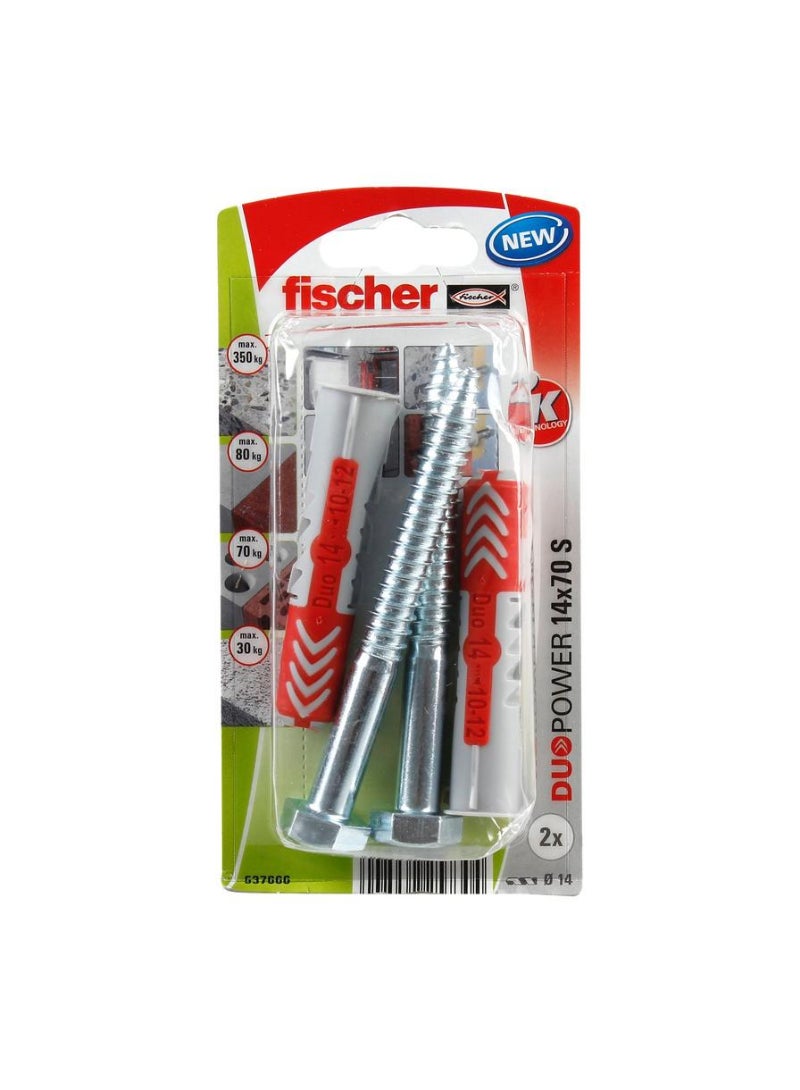 Fischer DuoPower Universal Wall Anchor W/ Screw Pack 1.4 x 7cm 2Pcs