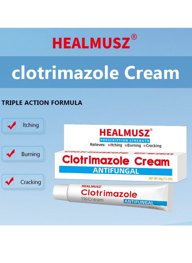 HEALMUSZ كريم كلوتريمازول كريم قدم الرياضي كريم حكة الفخذ وكريم السعفة تخفيف الحكة والحرقة والتشقق والتقشر كريم كلوتريمازول مضاد للفطريات كريم الجسم مرهم قدم الرياضي كريم مضاد للفطريات 30 مل - Image 2
