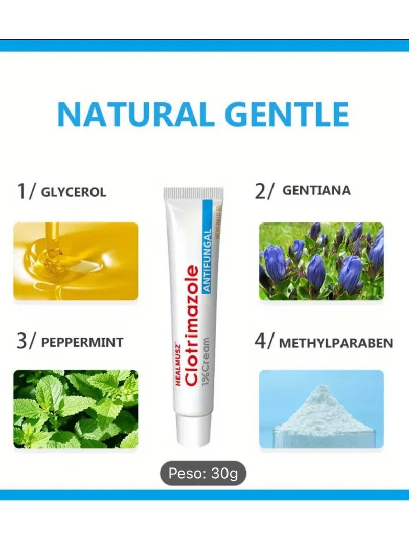 HEALMUSZ كريم كلوتريمازول كريم قدم الرياضي كريم حكة الفخذ وكريم السعفة تخفيف الحكة والحرقة والتشقق والتقشر كريم كلوتريمازول مضاد للفطريات كريم الجسم مرهم قدم الرياضي كريم مضاد للفطريات 30 مل - Image 3